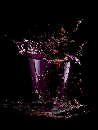 Explosion of grapes and juice in a transparent glass. The illustration was created by AI.の素材