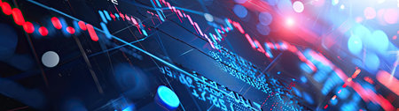 A line and chart figures on the stock market. The concept of business success and growth. An abstract financial chart on the screen. Generated by AI.の素材