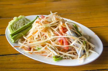 Thai papaya salad or Som tum, Traditional Thai Foodの写真素材