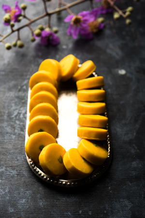 Sweet Rabdi or Lachha Rabri or basundi, made with pure milk garnished with dry fruits. Served in a bowl over moody background. Selective focusの写真素材