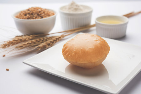 Homemade Fried Puri or Poori Or Indian Bread, selective focus
