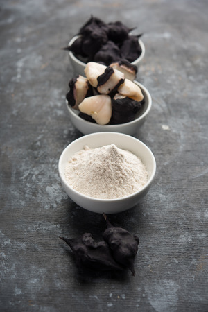 cooked Water chestnut with flour or powder, also known as singada/singara or shingada peeth, selective focusの写真素材