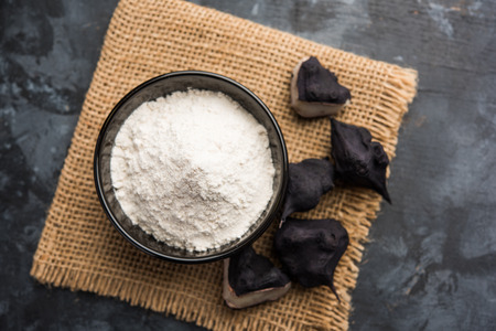 cooked Water chestnut with flour or powder, also known as singada/singara or shingada peeth, selective focusの写真素材