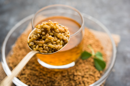 Fenugreek Seeds or Methi Dana drink by soaking it in water overnight. helpful in weight loss, digestion and blood sugar treatmentの写真素材