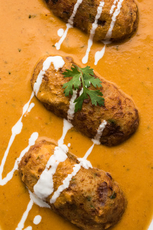 Malai Kofta Curry is a Mughlai special recipe served in a bowl. Selective focusの写真素材