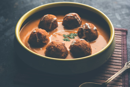 Malai Kofta Curry is a Mughlai special recipe served in a bowl. Selective focusの写真素材