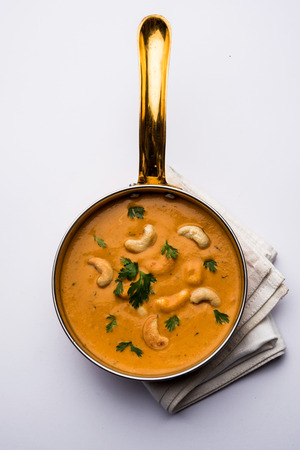 Cashew Curry / Indian kaju masala served in a bowl or pan. selective focusの写真素材