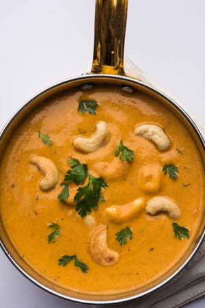 Cashew Curry / Indian kaju masala served in a bowl or pan. selective focusの写真素材