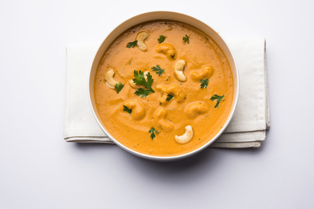 Cashew Curry / Indian kaju masala served in a bowl or pan. selective focusの写真素材