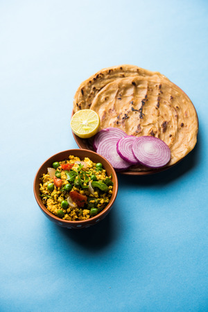 Paneer Bhurji, mildly spiced cottage cheese scramble and served with roti or laccha paratha, selective focusの写真素材