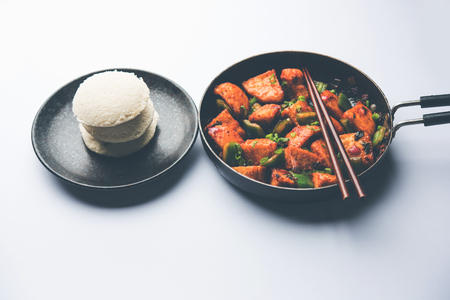 Schezwan Idli or manchurian Idly, tasty indo-chinese recipe. selective focusの写真素材