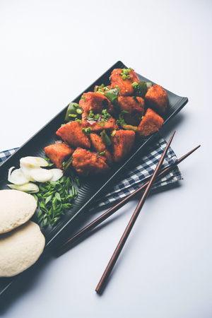 Schezwan Idli or manchurian Idly, tasty indo-chinese recipe. selective focusの写真素材