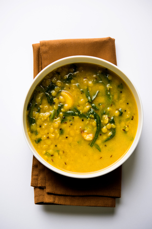 Dal Palak or Lentil spinach curry - popular Indian main course healthy recipe. served in a karahi/pan or bowl. selective focusの写真素材