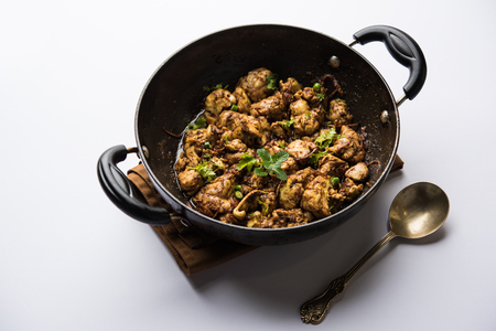 Brain / Bheja Fry of goat, sheep or lamb is a popular Indian or pakistani dish cooked on Bakra Eid(Eid-ul-zuha). served in karahi, pan or plate. selective focusの写真素材