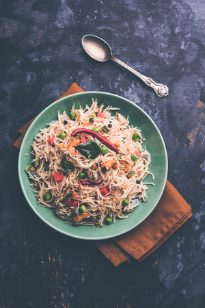 Semiya Upma or Vermicelli Uppuma or uppittu is a popular breakfast menu from south India. served in a bowl. selective focusの写真素材