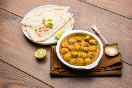 Masala Soya Chunk Curry made using Soyabean nuggets and spices - protein rich food from Indiaの写真素材