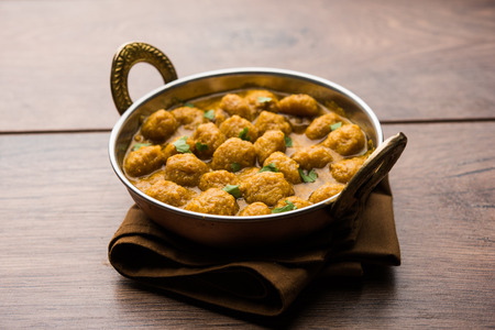 Masala Soya Chunk Curry made using Soyabean nuggets and spices - protein rich food from Indiaの写真素材