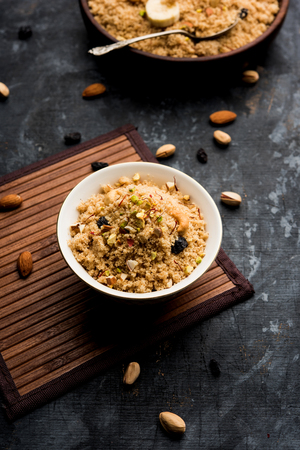 Semolina Halwa / Sooji ka Halva or sweet Rava Sheera or shira - Indian festival sweet made of semolina, nuts and Gheeの写真素材