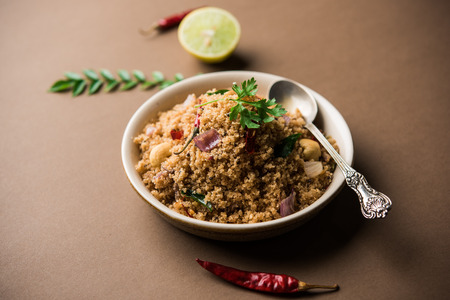 Rava Upma / Uppuma - south indian breakfast served in a bowl. selective focusの写真素材