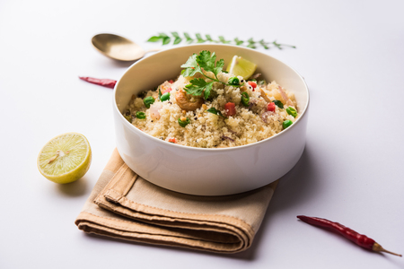 Rava Upma / Uppuma - south indian breakfast served in a bowl. selective focusの写真素材