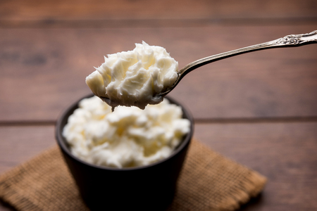 Homemade white Butter or Makhan/Makkhan in Hindi, served in a bowl. selective focusの写真素材