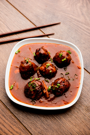 Veg or chicken Manchurian with gravy - Popular indo chinese foodの写真素材