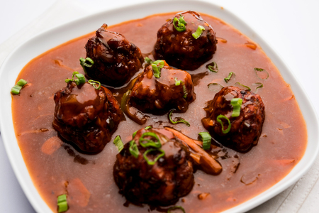 Veg or chicken Manchurian with gravy - Popular indo chinese foodの写真素材