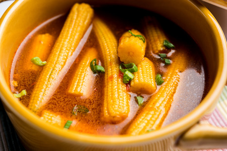 Baby Corn Manchurian with gravy - popular Indo-chinese recipe. selective focusの写真素材