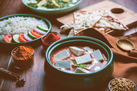 Palak Paneer butter masala is a popular North Indian recipe for lunch/dinner made using cottage cheese as main ingradient. usually served with Rice and chapati/naan. selective focusの写真素材
