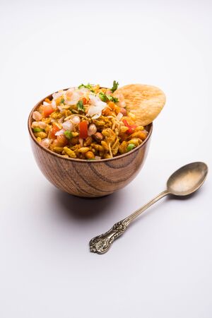 Bhelpuri Chaat/chat is a road side tasty food from India, served in a bowl or plate. selective focusの写真素材