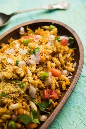 Bhelpuri Chaat/chat is a road side tasty food from India, served in a bowl or plate. selective focusの写真素材