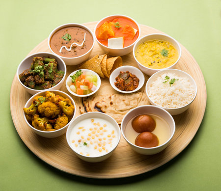 Indian Hindu Veg Thali / food platter, selective focus