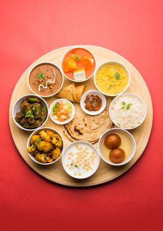 Indian Hindu Veg Thali / food platter, selective focusの写真素材