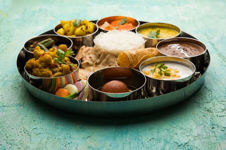 Indian Hindu Veg Thali / food platter, selective focusの写真素材
