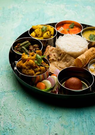 Indian Hindu Veg Thali / food platter, selective focusの写真素材