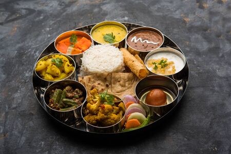 Indian Hindu Veg Thali / food platter, selective focusの写真素材