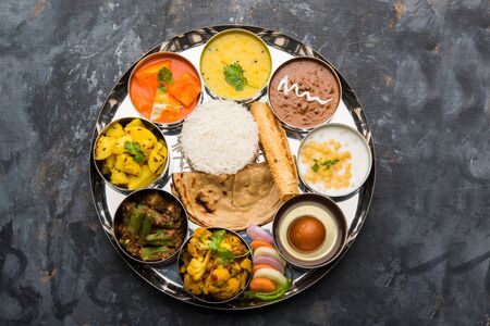 Indian Hindu Veg Thali / food platter, selective focusの写真素材