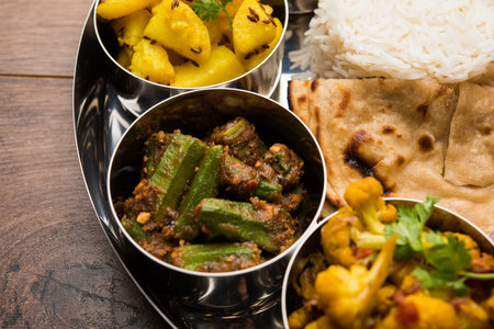 Indian Hindu Veg Thali / food platter, selective focusの写真素材