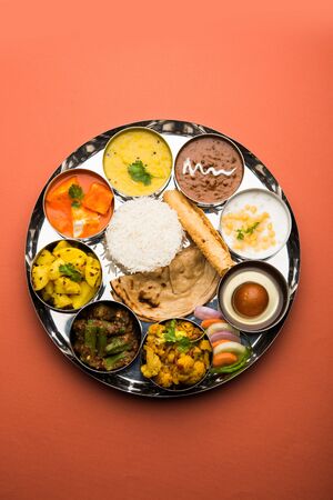 Indian Hindu Veg Thali / food platter, selective focusの写真素材