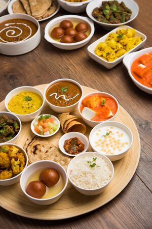 Indian Hindu Veg Thali / food platter, selective focusの写真素材