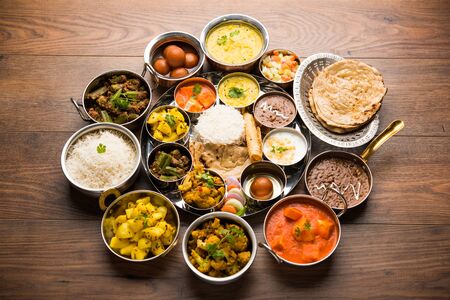 Indian Hindu Veg Thali / food platter, selective focusの写真素材