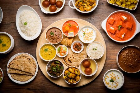 Indian Hindu Veg Thali / food platter, selective focusの写真素材