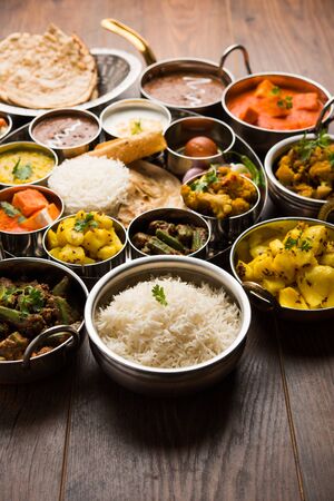 Indian Hindu Veg Thali / food platter, selective focusの写真素材