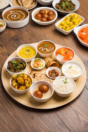 Indian Hindu Veg Thali / food platter, selective focusの写真素材