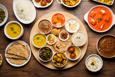 Indian Hindu Veg Thali / food platter, selective focusの写真素材