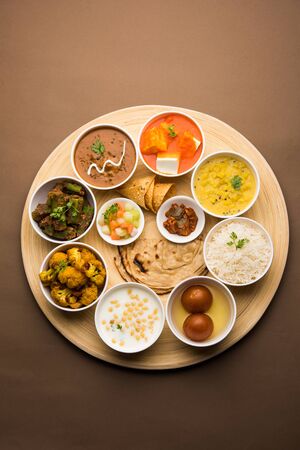 Indian Hindu Veg Thali / food platter, selective focusの写真素材