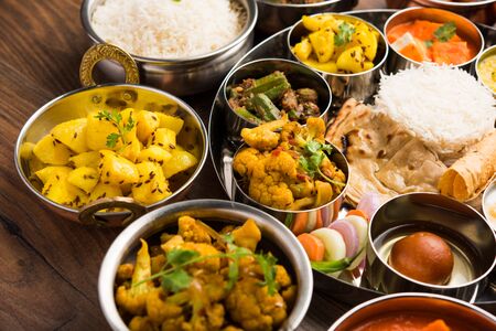 Indian Hindu Veg Thali / food platter, selective focusの写真素材