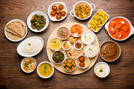 Indian Hindu Veg Thali / food platter, selective focusの写真素材