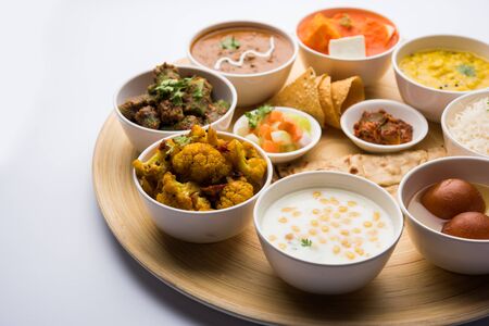 Indian Hindu Veg Thali / food platter, selective focusの写真素材