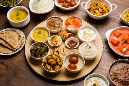 Indian Hindu Veg Thali / food platter, selective focusの写真素材
